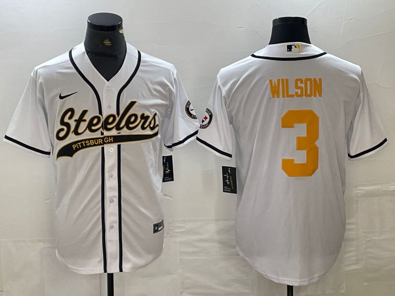 Men Pittsburgh Steelers #3 Wilson White 2024 Nike Co branded NFL Jersey style 1->pittsburgh steelers->NFL Jersey